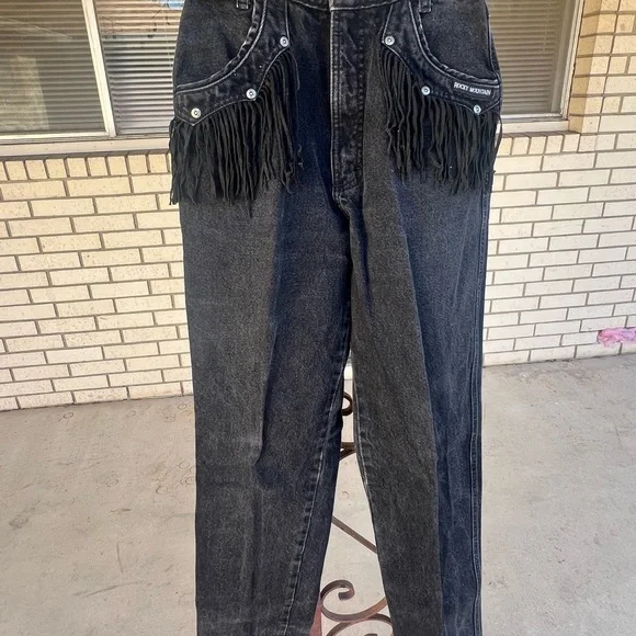 Rocky Mountain RARE Vintage Black Fringe Jeans - Picture 2 of 12